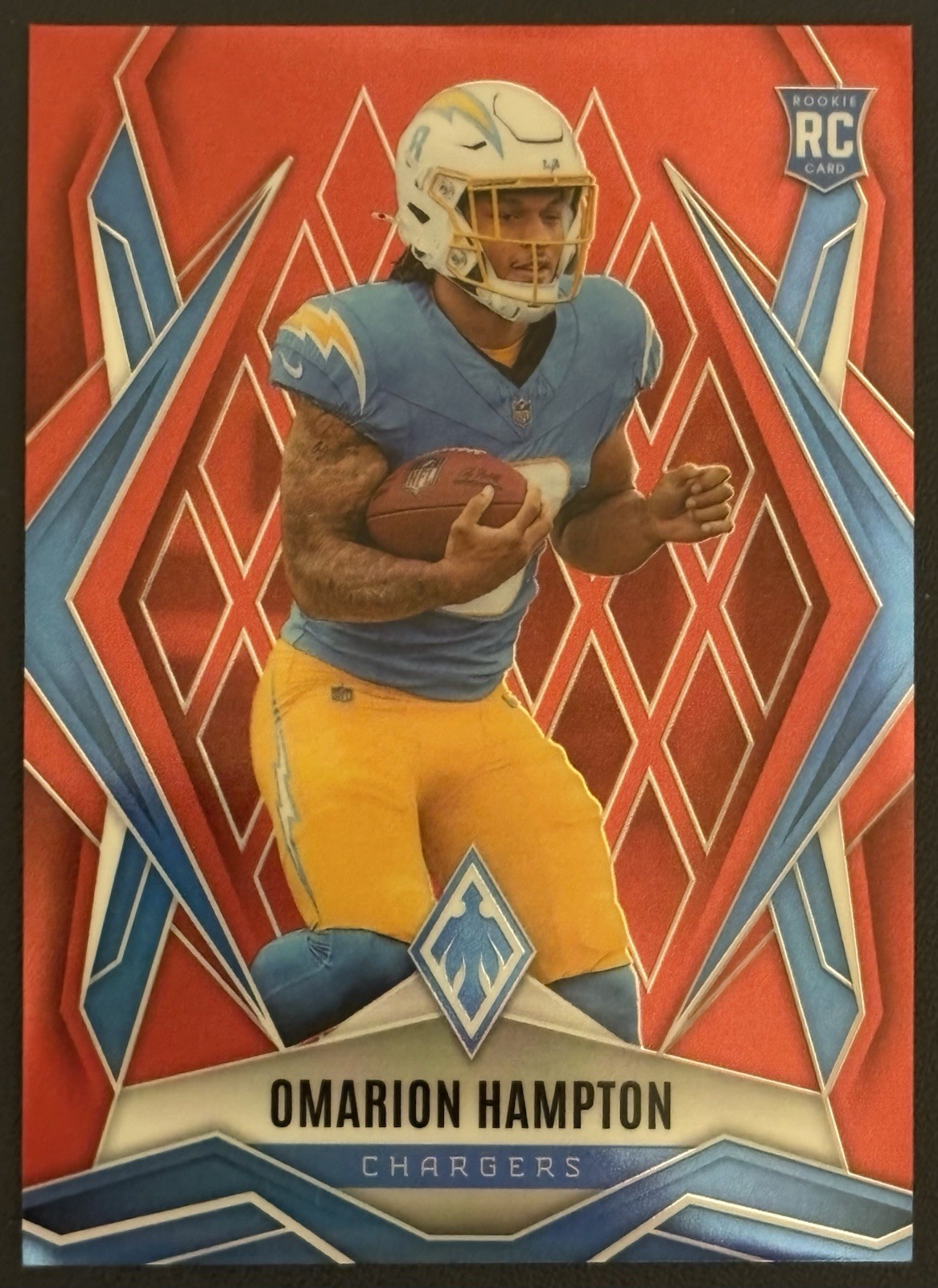 2025 Panini Phoenix Omarion Hampton #192 Red /99 Rookie Card Chargers