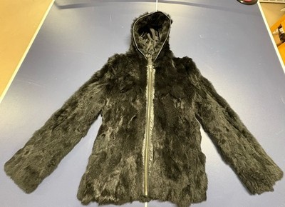 Wilson s Leather Women s Black Fur Coat with Hood Size Small Pre Owned Nice