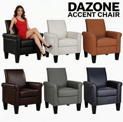 Faux Leather Accent Single Sofa Modern Upholstered Living Room Comfy Armchair US