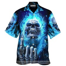 Cool Blue Fire Skull 3D Printed Unisex Hawaiian Shirt