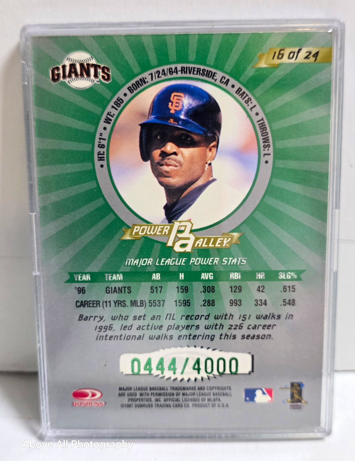 Donruss Preferred Power Alley Barry Bonds #16/24 Giants #0444/4000 1997