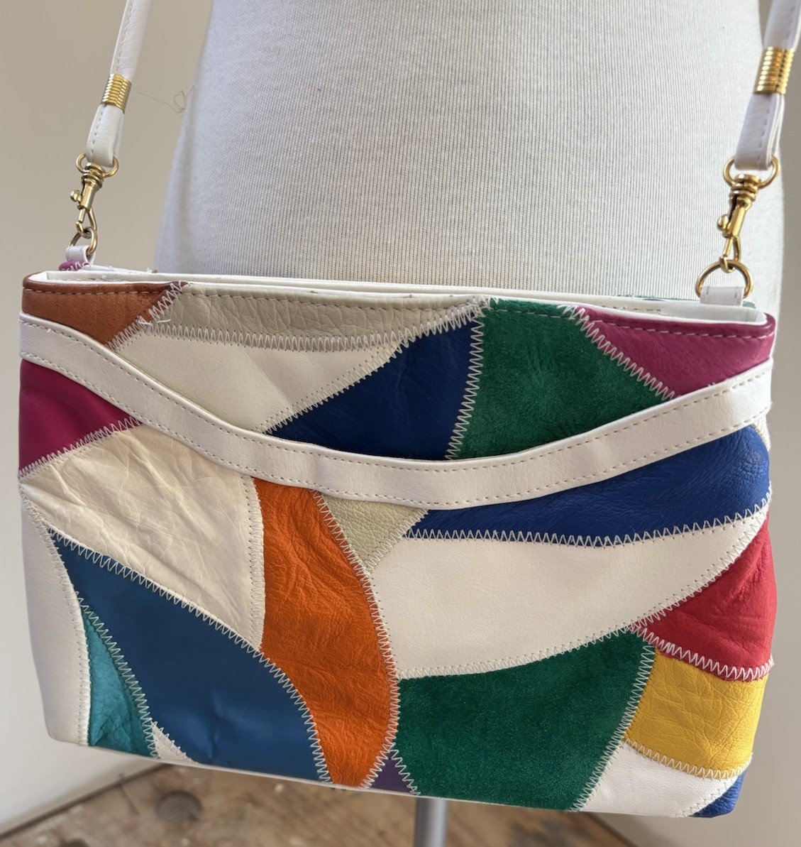 Multicolor Leather Patchwork Crossbody Bag Purse … - image 1