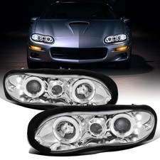 1998-2002 Camaro Led Dual Halo Rims Projector Headlights Replacement Chrome Pair