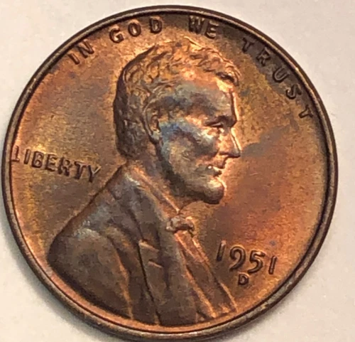 1951-D Lincoln Wheat Cent AU Album Toned Color Original Toner Starter Collection