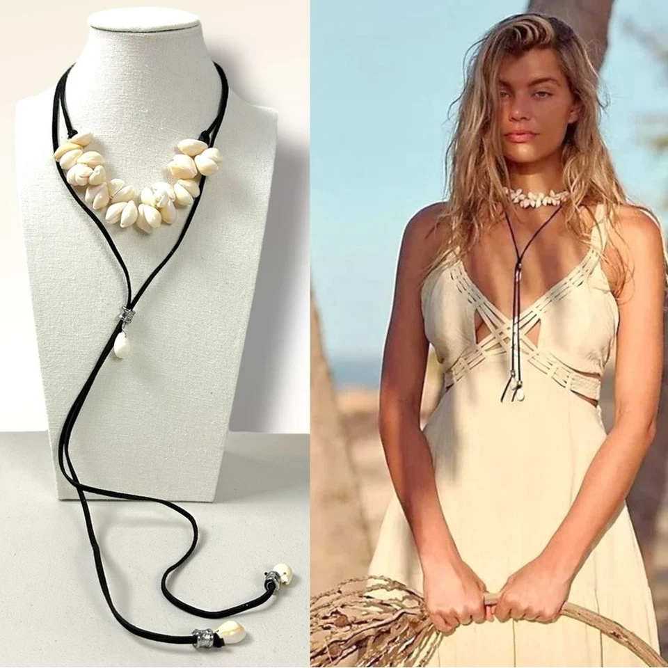 Gargantilla Free People Katie de cuero nueva con etiquetas collar en capas playa bohemio surf Foto 3 de 4