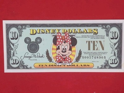 VTG 1998 Disney Dollars $10 Minnie Mouse UNC Mint Crisp