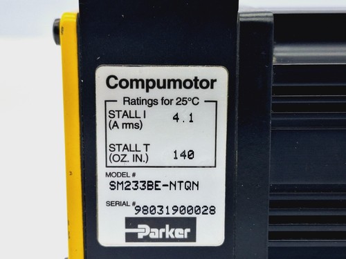 PARKER COMPUMOTOR SM233BE-NTQN SERVO MOTOR 340V 4.1-AMP 3/8"-SHAFT - Picture 3 of 9