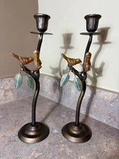 SPI Home Beautiful Metal Pair of Candleholders 11.3" Birds Sitting on Branches