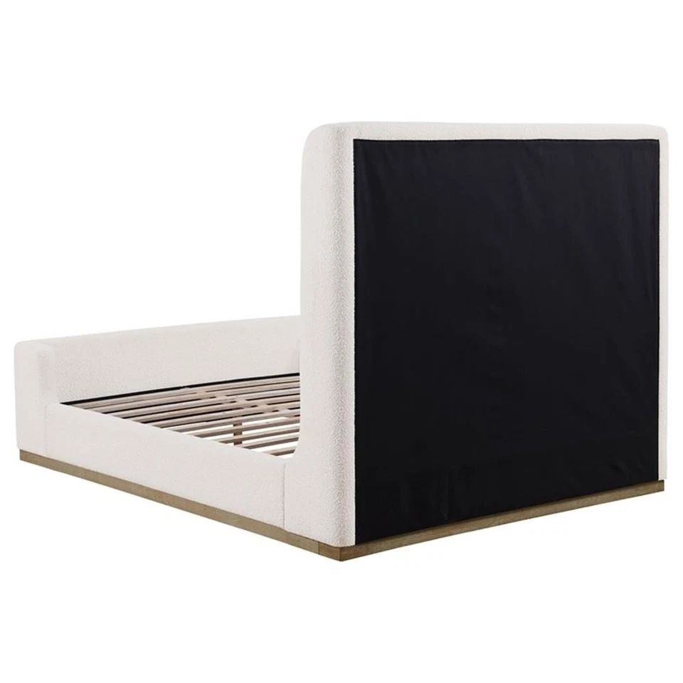 Cama trineo plataforma con plataforma con respaldo de ala queen tapizada de tela Nala crema Foto 4 de 4