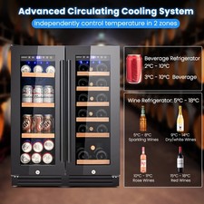 Image of Double Door Dual Zone Beverage Wine Fridge Auto Defrost