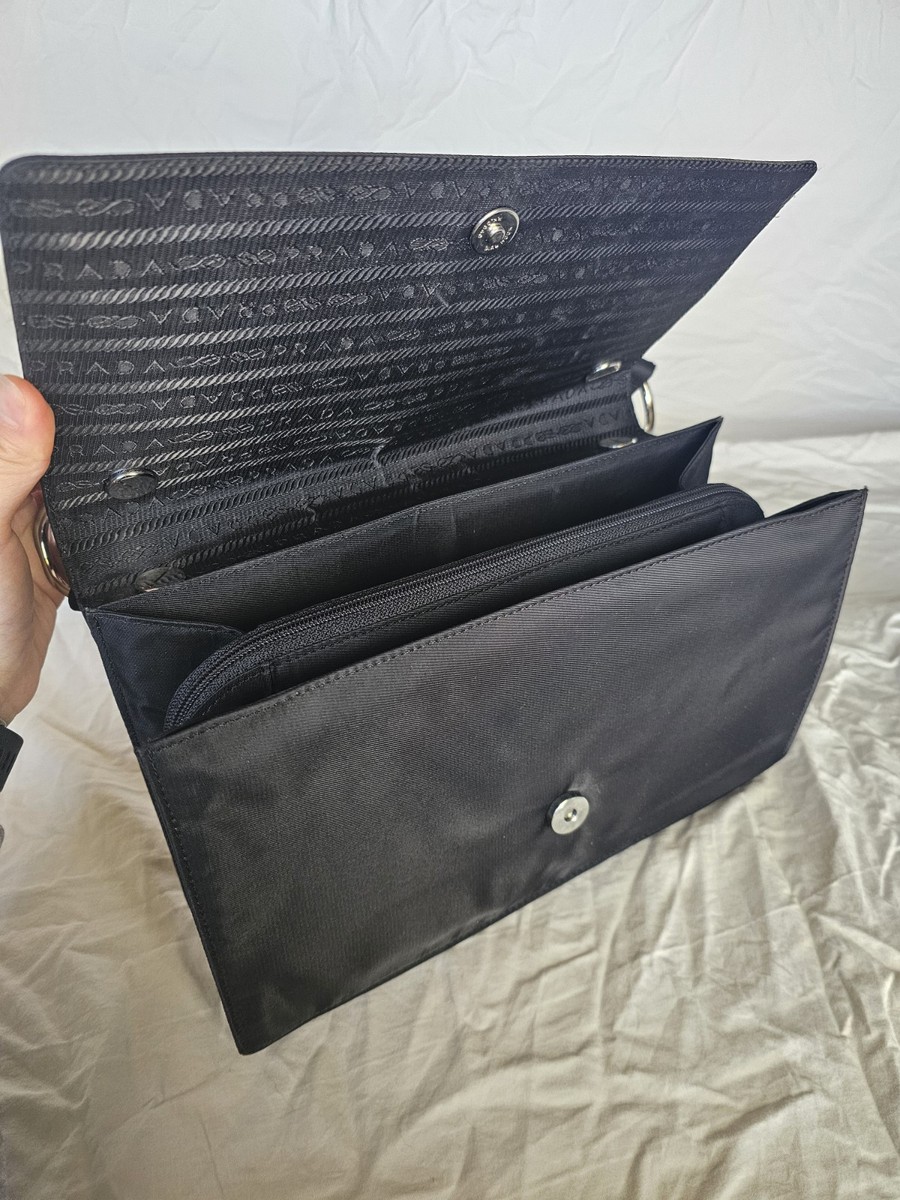 Vintage Prada Tessuto Black/Nero Nylon Shoulder Bag Silver