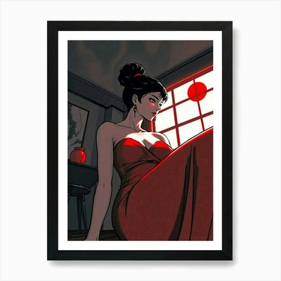 Asian Woman In Red Dress Art Print Framed Wall Art Poster Canvas Print Picture