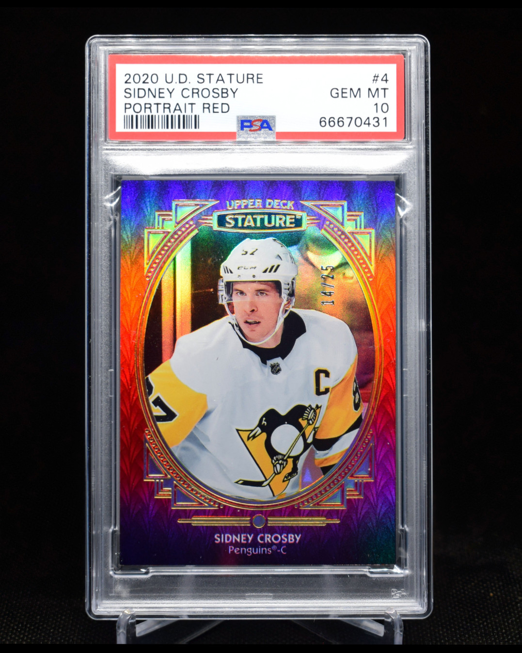 SIDNEY CROSBY 2020-21 UD STATURE, PORTRAIT RED VAR, #14/25, PSA 10 - CARD #4