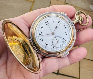 OROLOGIO DA TASCA A RIPETIZIONE QUARTO ANTICO GRANDE DA UOMO PERFETTAMENTE FUNZIONANTE 1900 CIRCA.
