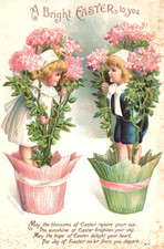 Ellen Clapsaddle signed KIDS IN FLOWER POT EASTER embossed Germany postcard 1915