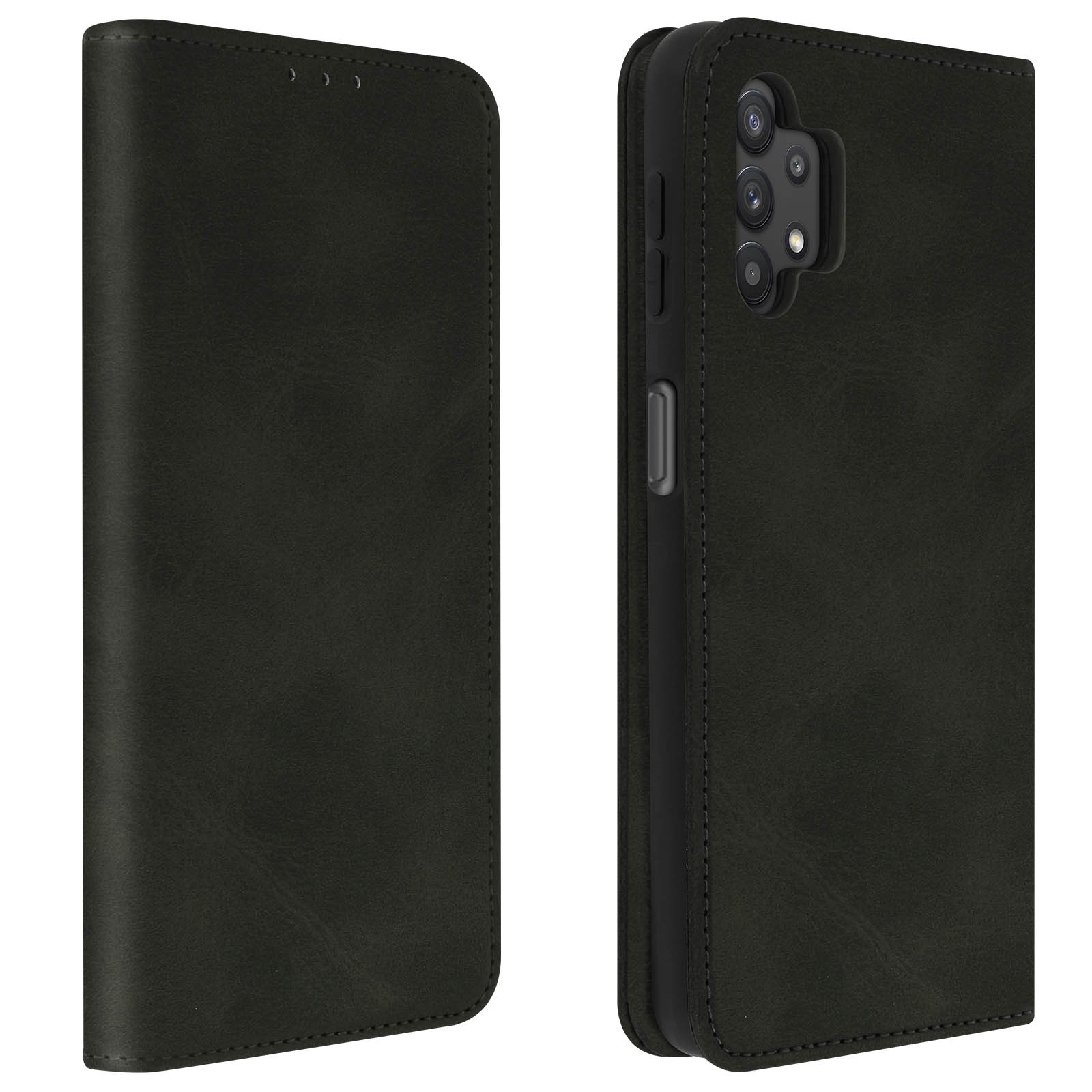 Housse portefeuille Galaxy A02s noire avec clapet rabattable et support