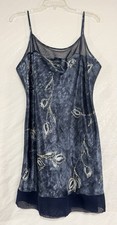 Vtg Delicates Navy Blue Satin Roses Mesh Chemise Slip Dress Nightgown Sz M Glam