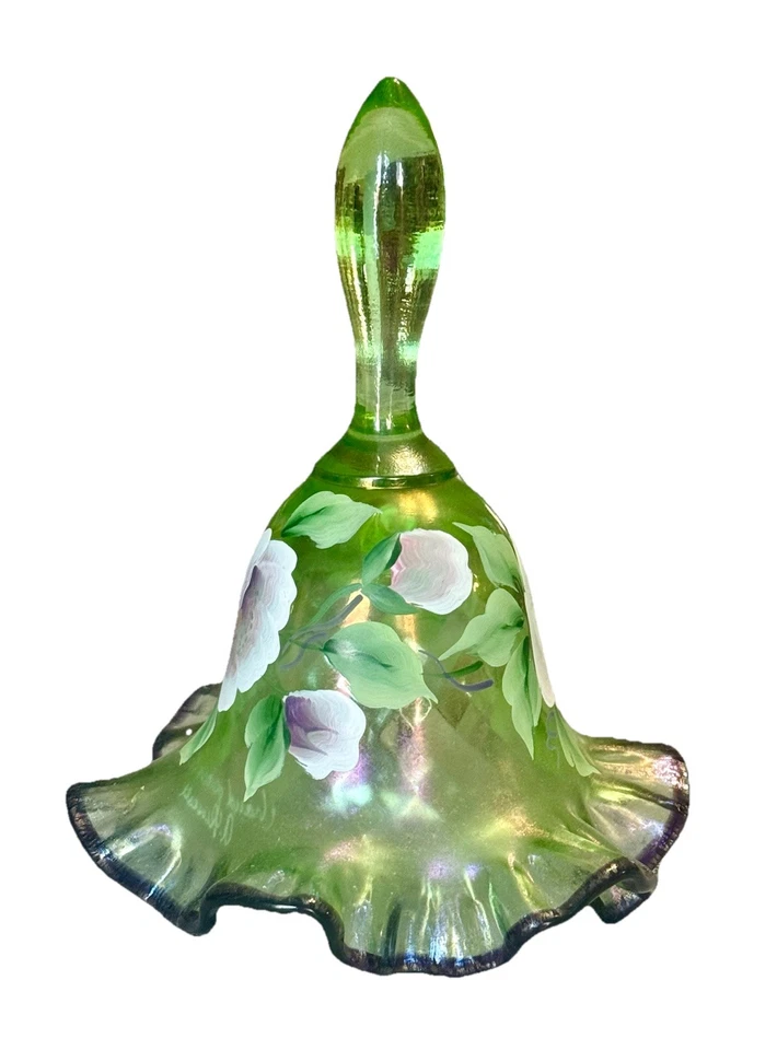 Campana de vidrio Fenton - Cresta de ébano elástica verde manzana - Floral pintada a mano Foto 3 de 4