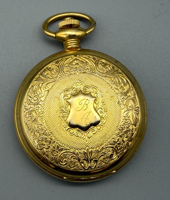 Vintage Majestron Quartz Gold Tone Pocket Watch w/ Date - untested