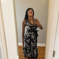 Rickie Freeman for Teri Jon 100 Silk, Flare V-Neck Dress US 4-6