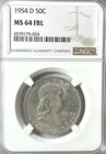 1954 D 50c Franklin Silver Half Dollar Fifty Cents NGC MS64 FBL Denver