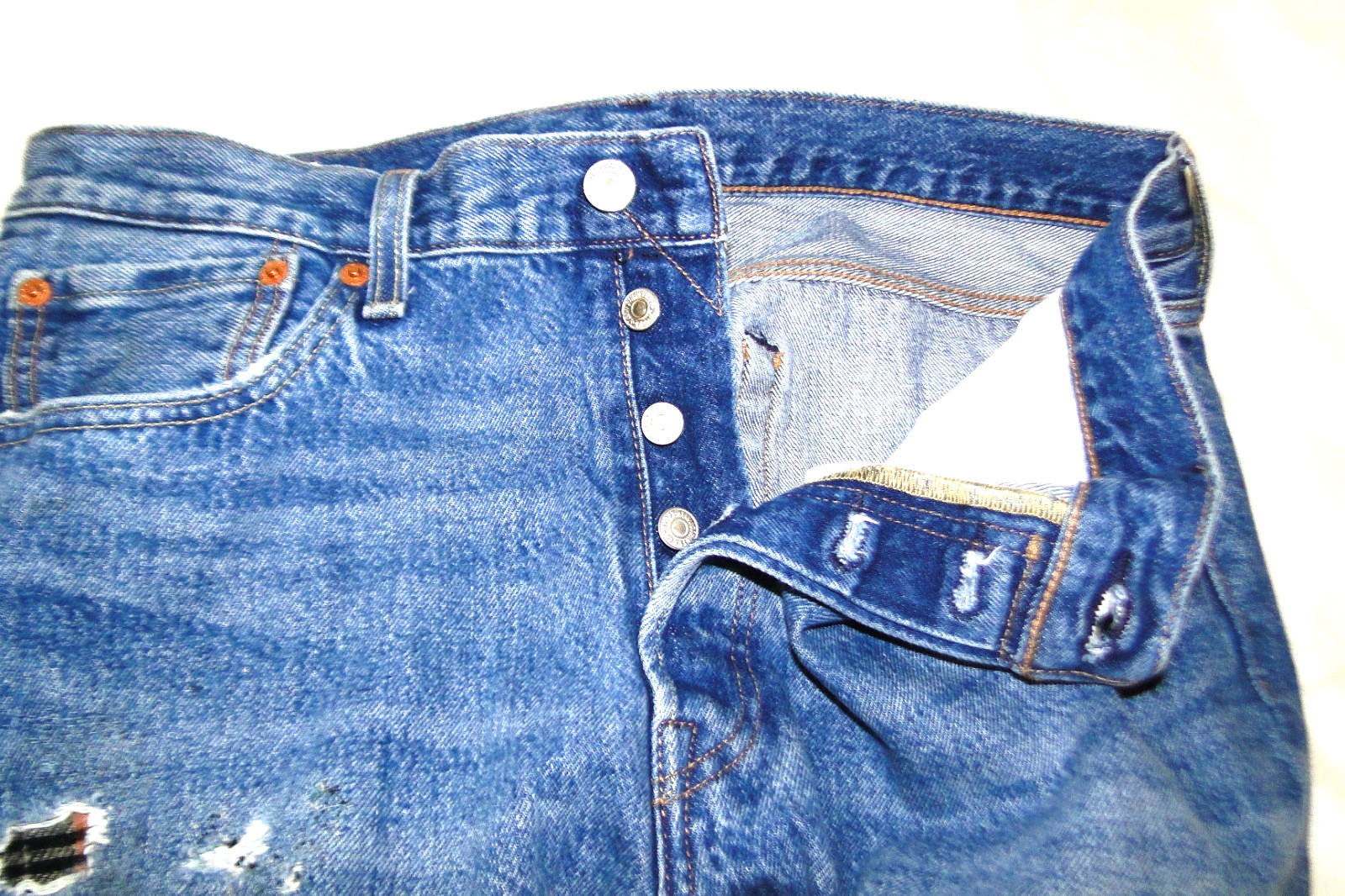 Levi’s 501 Patchwork Distress Button Fly Blue Jea… - image 13