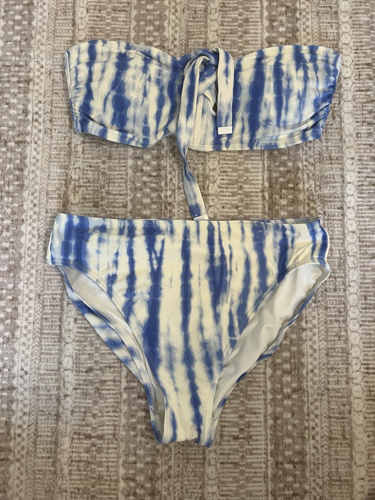 Michael Kors Blue & White Tie Dye 2 Piece Bandeau Bikini Set Large