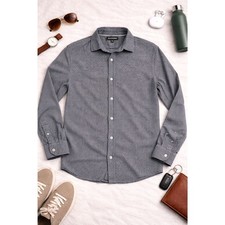 Banana Republic Button Down Long Sleeve Cotton Blend Shirt Gray Mens Medium 105