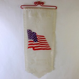 Vtg Lace Wall Hanging Patriotic God Bless America Red Hanger 28"