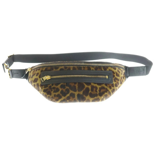 TOM FORD Harako Leopard Pattern Leather One Shoulder Bag Waist Pouch Brown