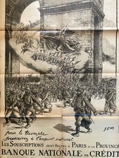 Lithograph Print Sem Art Engraving National Bank Arc De Triomphe Paris 1914