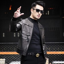 Spring New Leather Jacket Mens Stand Collar Short Baseball Biker Thin Slim Coats