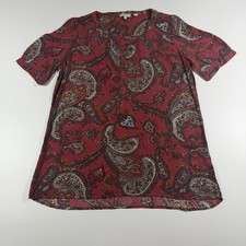 Fat Face Womens Red Paisley Blouse UK 10 Short Sleeve Boho Top Viscose India