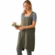 Women's Cotton Linen Apron with Pockets - Cross Back Kitchen Apron 3X-Large