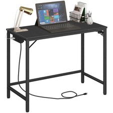 Computer Desk, Home Office Desk with Power Outlet, Modern Study Writing Desk ...