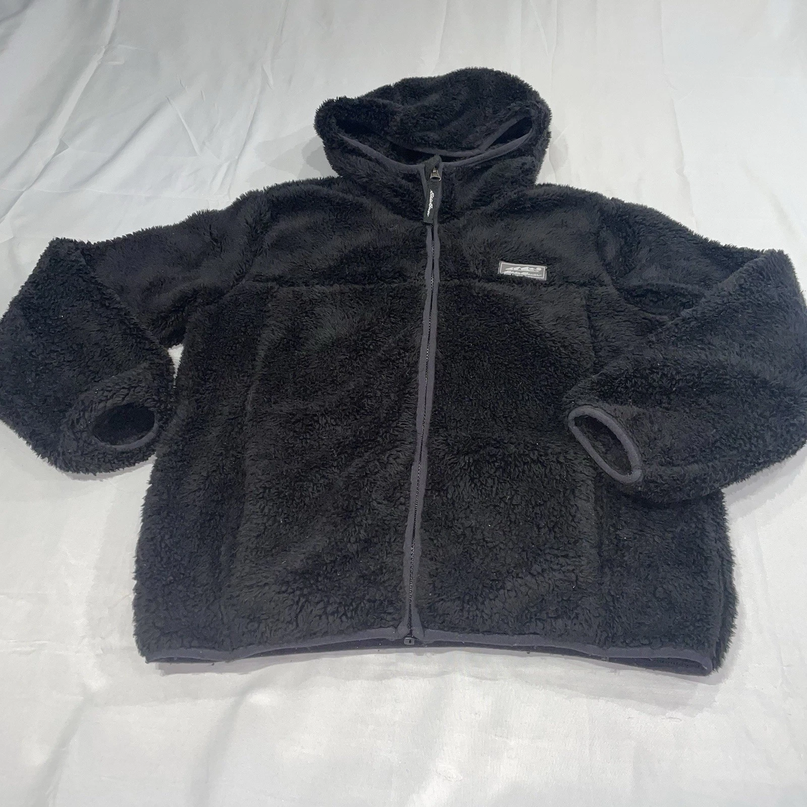 Eddie Bauer Kids Black Sherpa Fleece Full Zip Hoodie Jacket Size M 10/12