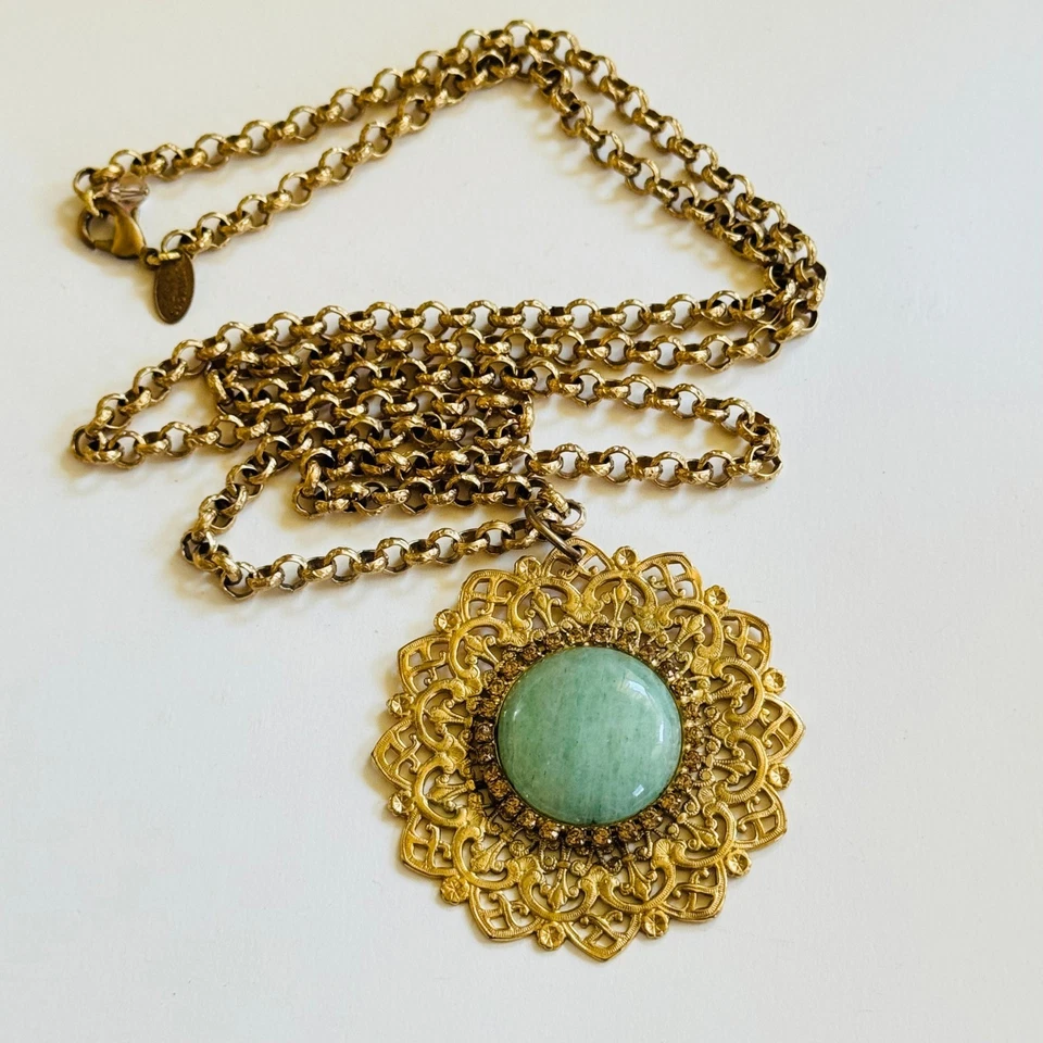 Collar Liz Palacios SF Filigrana Swarovski Joya Piedra Verde Tono Oro 36" Foto 2 de 4