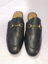 GUCCI PRINCE TOWN BLACK LEATHER FLAT MULES SUZE, EU39.5, US8.5,