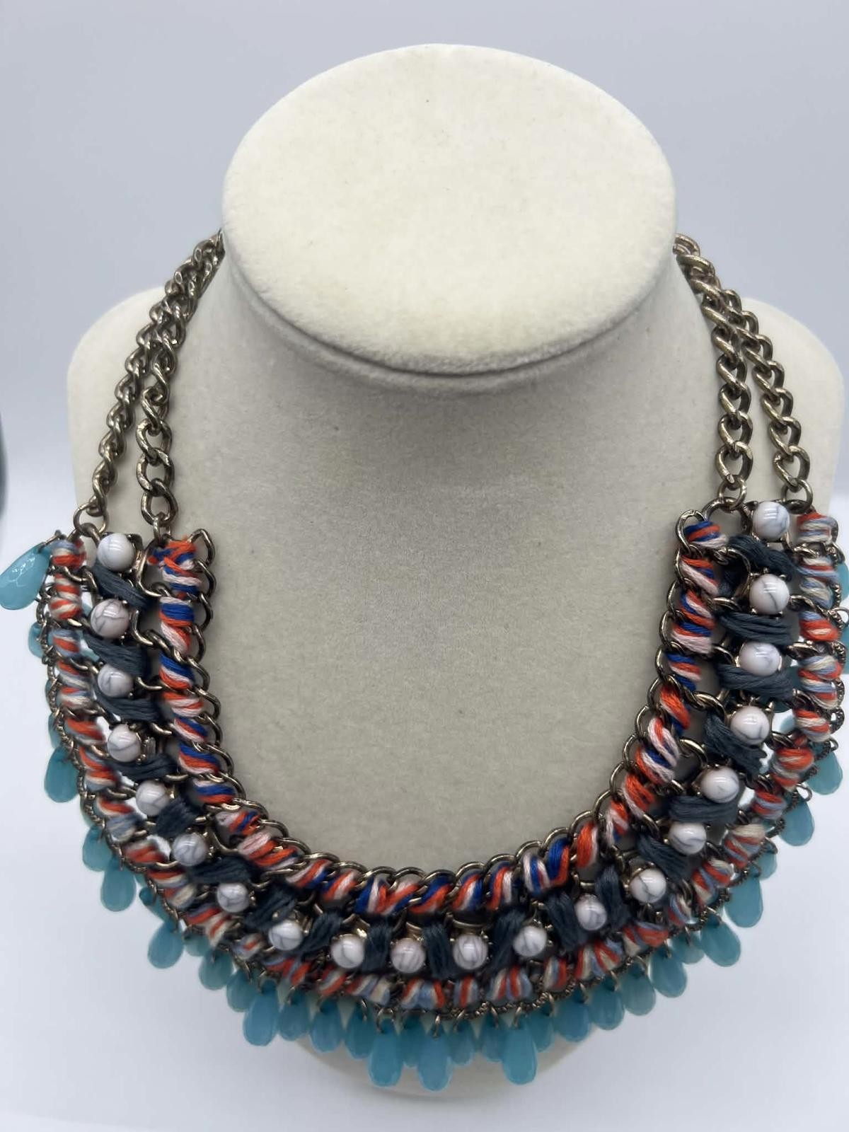 Chunky Multicolor Statement Necklace with Blue Be… - image 1