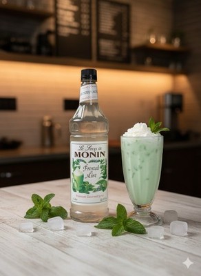 BIGGBY COFFEE MONIN PREMIUM GOURMET FROSTED MINT SYRUP 1 LITER FRESH BRAND NEW