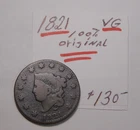 Photo of a 1821-P Large Cent from an eBay sale