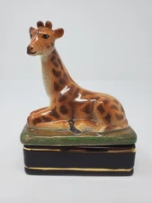 Takahashi San Francisco Ceramic Giraffe Trinket Jewelry Box with Crackle Glaze