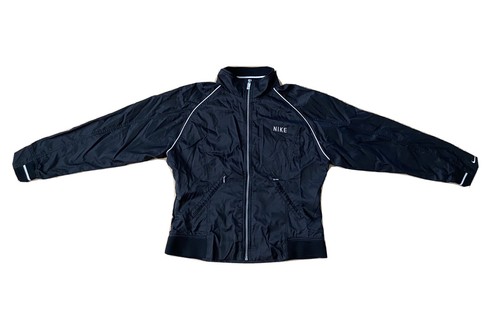VINTAGE Nike Spell Out Track Jacket Zip Windbreaker 90's Black Youth Sz M (8-10) - Picture 2 of 11