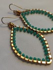 Aqua Beaded Goldtone Wire Wrap Boho Drop Dangle Earrings Handmade Turquoise  — photo 3