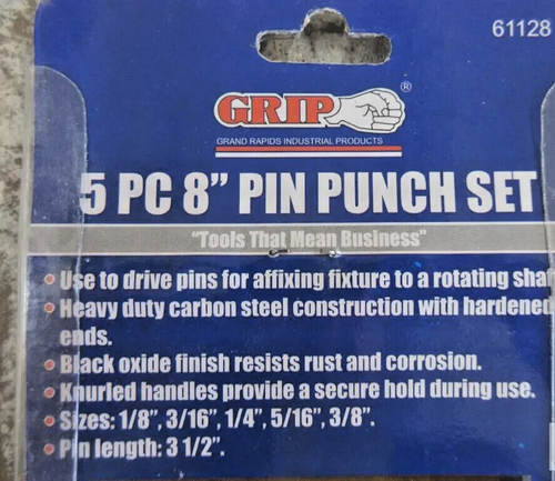 Juego de punzones Grip 61128 5 piezas 8 pulgadas de largo alta calidad 3-1/2" longitud de pasador - Imagen 3 de 3
