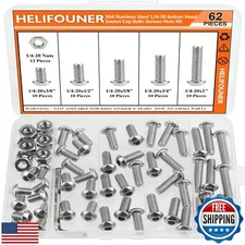 HELIFOUNER 62 Pieces 1/4-20 x 3/8" 1/2" 5/8" 3/4" 1", Button Head Socket Cap 