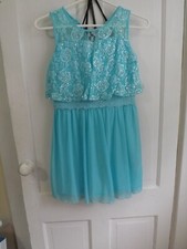 NEW BY  BY Girls kids AUQUA BLUE TEAL formal dress silver sparkle size 12