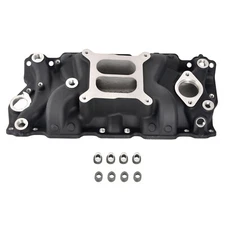 Black Aluminum Dual Plane Intake Manifold for 55-95 SBC Small Block Chevy 350