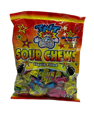 TNT Sour Chews 1kg Bulk – 220 Pieces, Blue Raspberry, Strawberry Lime, Tutti Frutti, Gluten Free