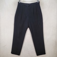 Vtg 90s Black Womens Pants Pleated High Rise Classic Tapered Trouser Size 14P